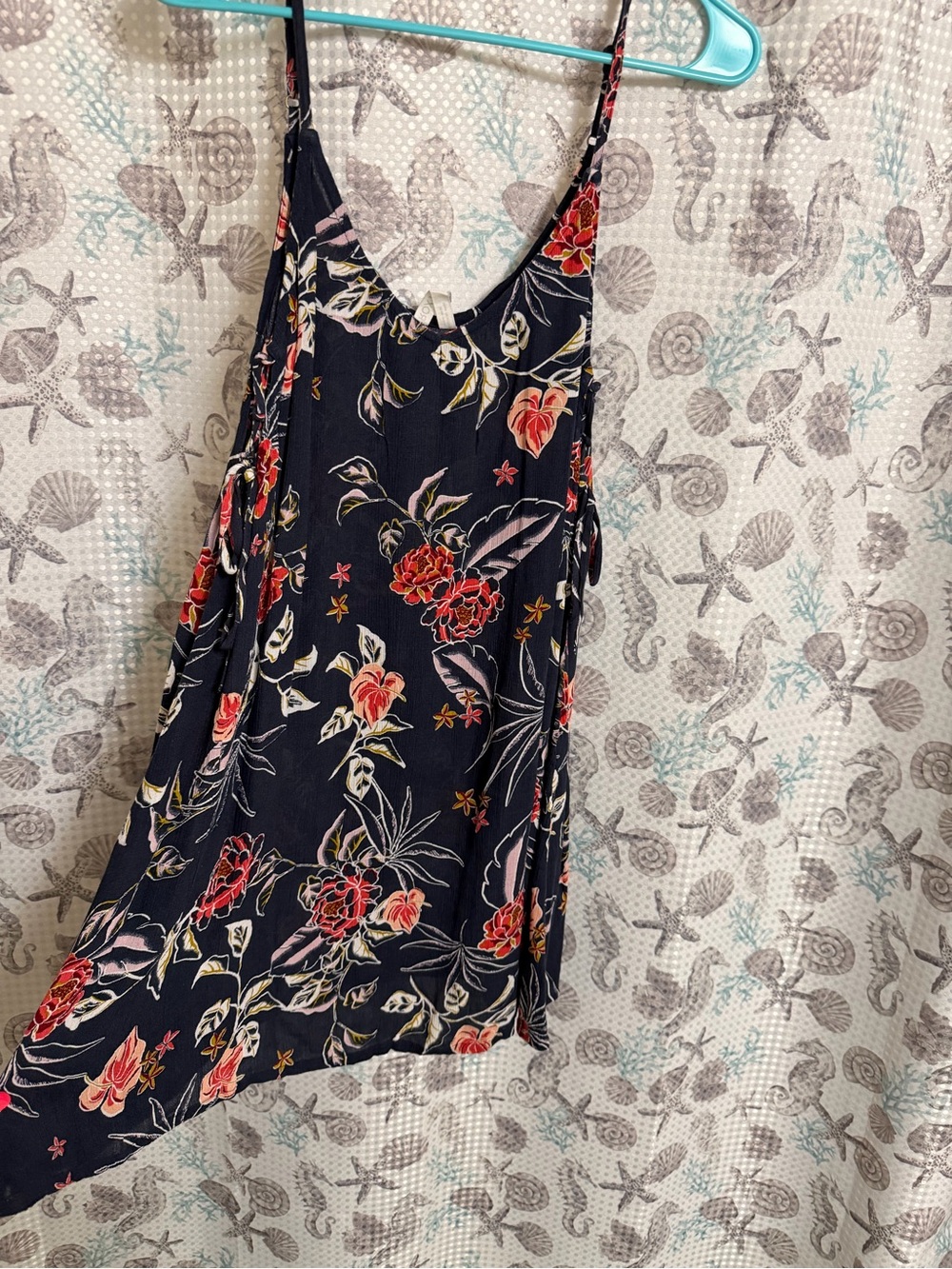 Roxy Navy Floral Mini Dress with Red and Cream Accents